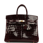 Birkin 25 Bordeaux Shiny Niloticus Crocodile Gold Hardware
