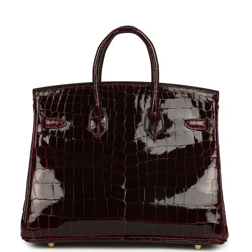 Birkin 25 Bordeaux Shiny Niloticus Crocodile Gold Hardware