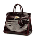 Birkin 25 Bordeaux Shiny Niloticus Crocodile Gold Hardware