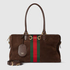 Borsetto large boston bag in dark brown suede