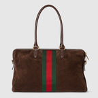 Borsetto large boston bag in dark brown suede