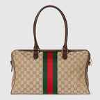 Borsetto large boston bag in sand and brown GG canvas