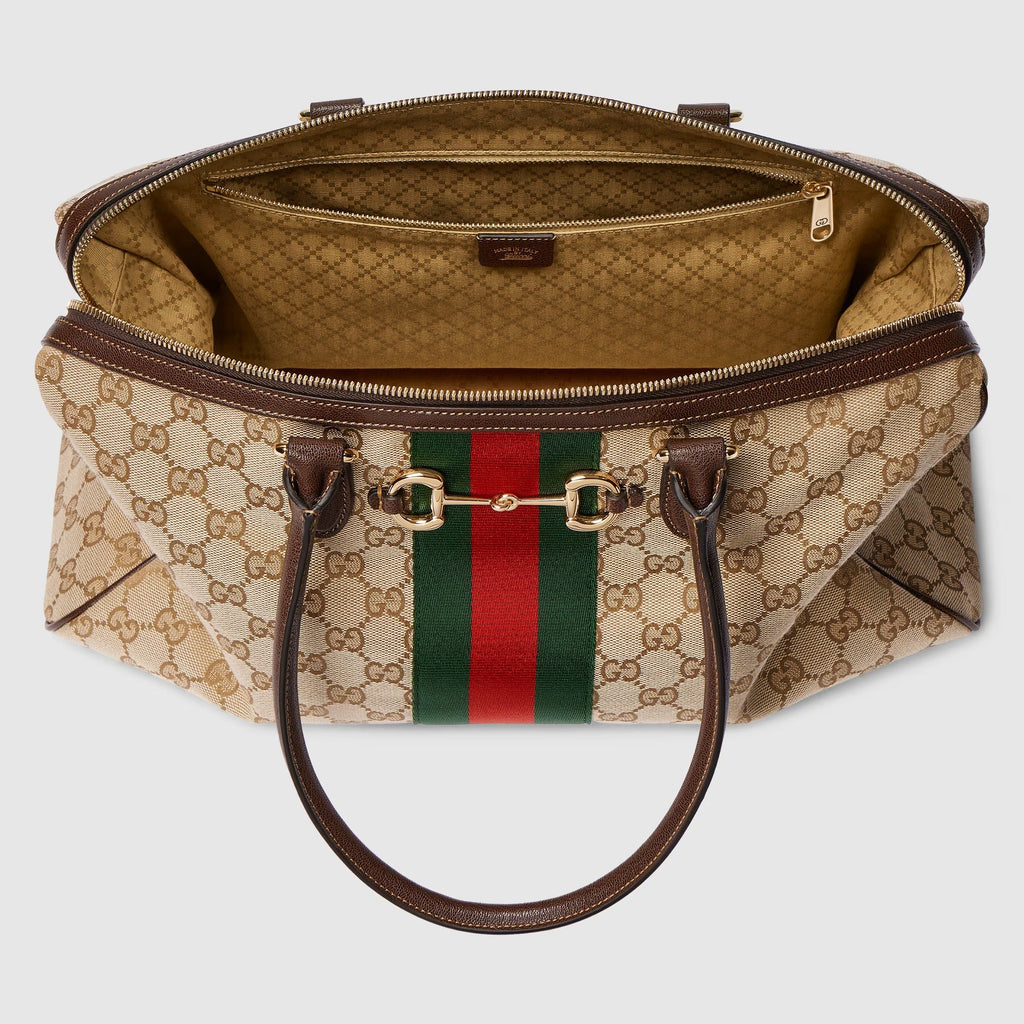 Borsetto large boston bag in sand and brown GG canvas