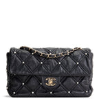 CH CC Flap Pearl Studded Quilted Lambskin - Black