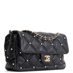 CH CC Flap Pearl Studded Quilted Lambskin - Black