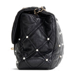 CH CC Flap Pearl Studded Quilted Lambskin - Black