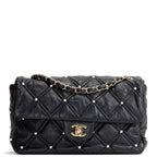 CH CC Flap Pearl Studded Quilted Lambskin - Black