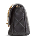 CH Pearl Logo Lambskin Flap Bag - Black