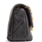 CH Pearl Logo Lambskin Flap Bag - Black