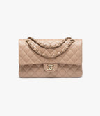 Classic 11.12 Handbag Grained Shiny Calfskin & Gold-Tone Metal Dark Beige